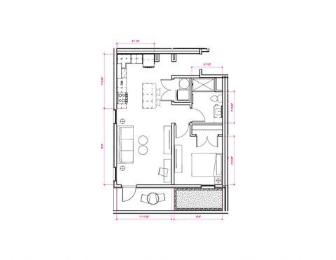 Floor plan for 1 bed, 1 bath, 616 sqft